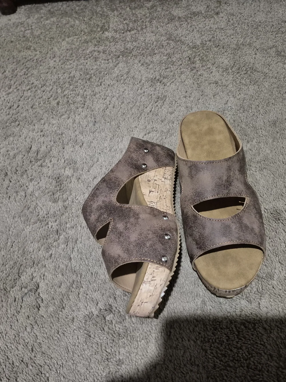 NOBO Taupe Open-Toe Slide Wedges
